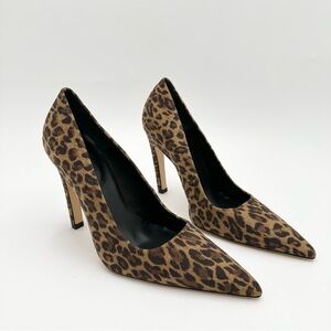 Good American The Icon Pointed Toe Pump Suede Leather Leopard Print